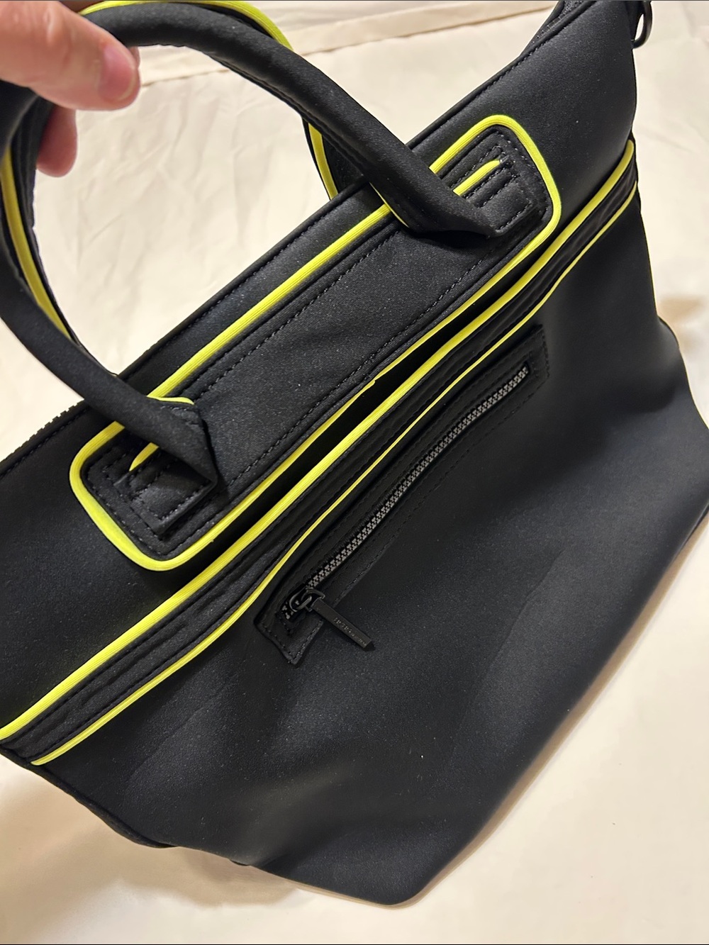 BCBG Black Tote with Neon Yellow Trim